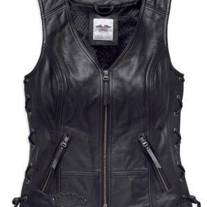 Harley Davidson Black Boone Fringed Leather Vest S